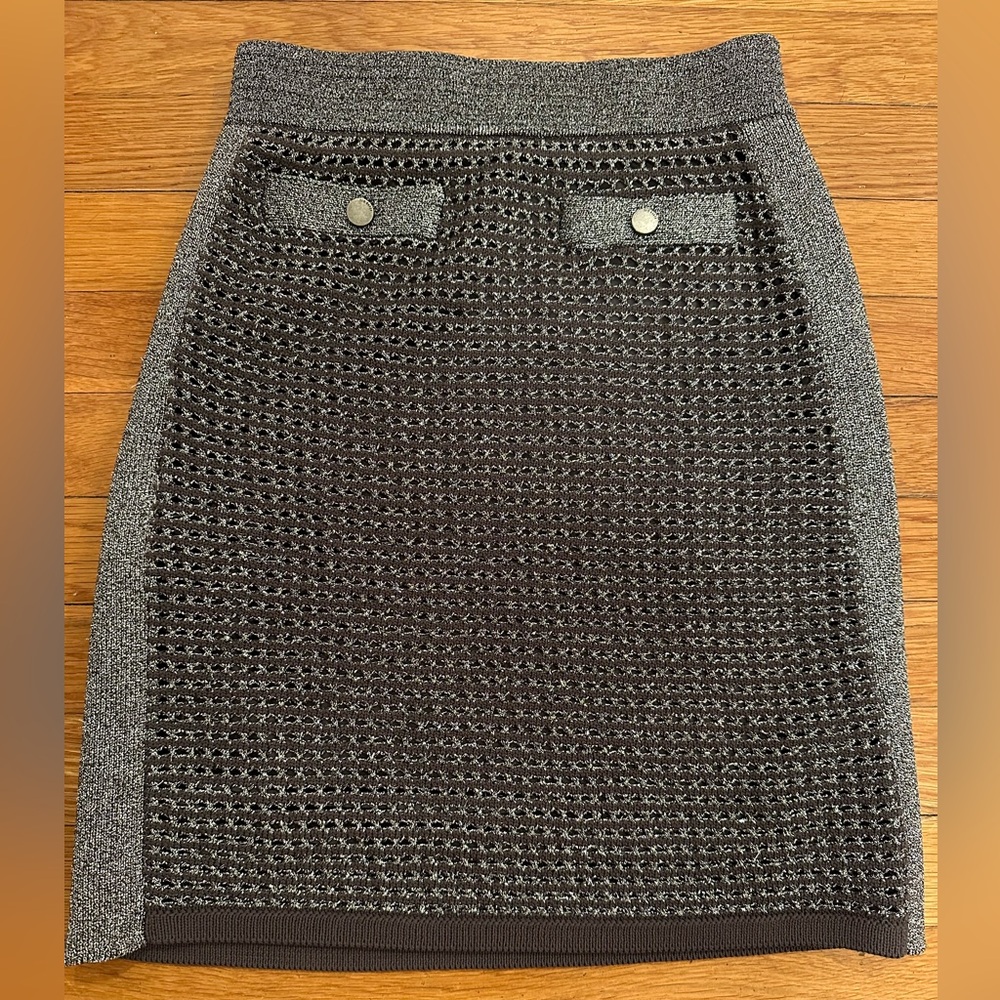 Ted Baker Silver Metallic Knit Skirt Size 0